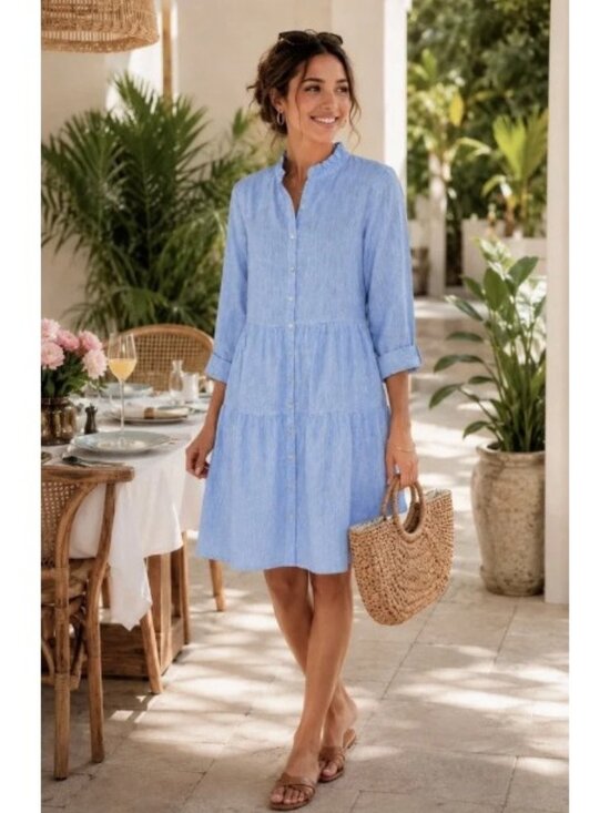 Alice Walk Dresses & Skirts - Alice Walk Blue Linen Tiered Shirt Dress, Size S, NWT! $275